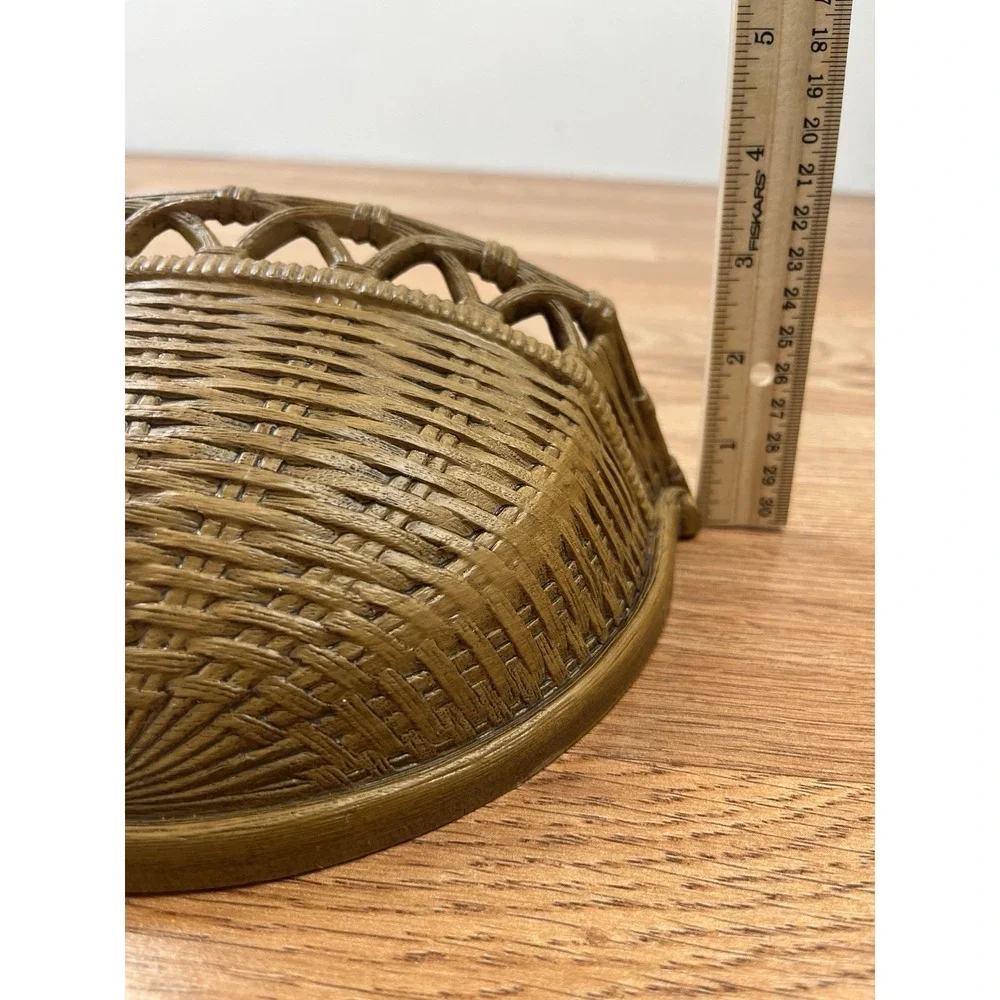 Vintage 70s Syroco Homco Resin Wall Pocket Planter Faux Woven Basket Look Brown